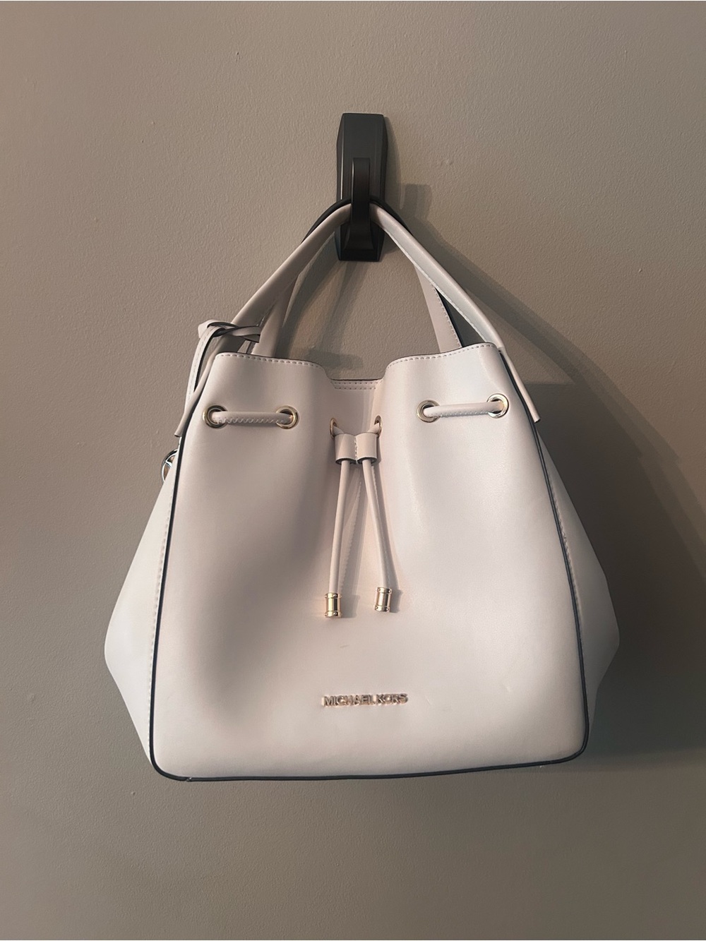 Michael Kors White Leather Drawstring Hobo Bag
